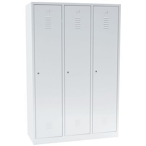 Svařovaná šatní skříň s mezistěnou, 3 oddíly, šedá/šedá, cylindrický zámek - Manutan Expert DURO PROFI