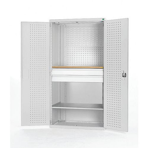 Dílenská skříň se zásuvkami Bott Cubio, multiplex, 200 x 130 x 65 cm, 1 police, 2 zásuvky, šedá-šedá