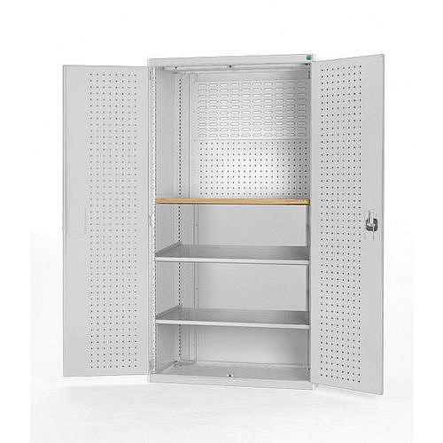 Dílenská skříň se zásuvkami Bott Cubio, multiplex, 200 x 130 x 65 cm, 2 police, šedá-šedá