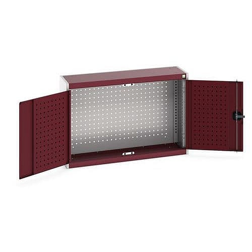 Závěsná skříňka Bott Cubio, zadní panel typu perfo, 70 x 105 x 32,5 cm, šedá-červená