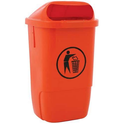 Plastový venkovní odpadkový koš, výška 74 cm, oranžový
