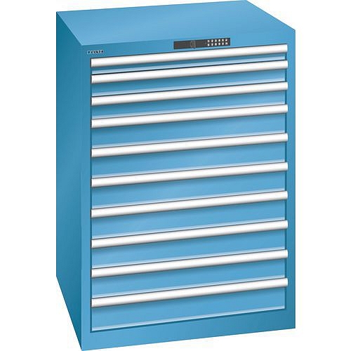 Dílenská zásuvková skříň  LISTA, 10 zásuvek, nosnost 200kg, 717x725 mm, otevírání kodem