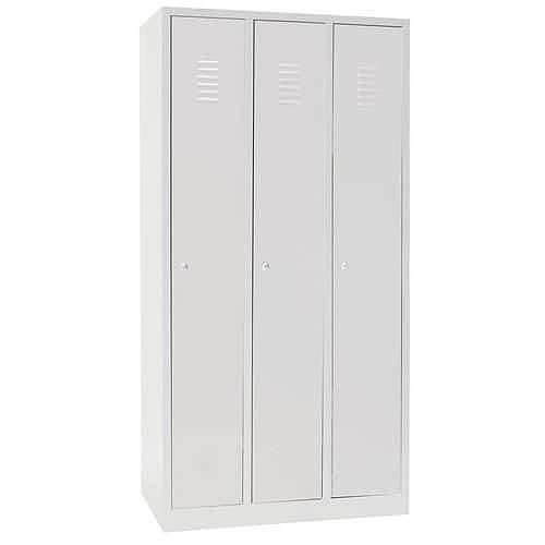 Svařovaná šatní skříň Manutan Expert DURO PROFI, 3 oddíly, šedá/šedá, cylindrický zámek