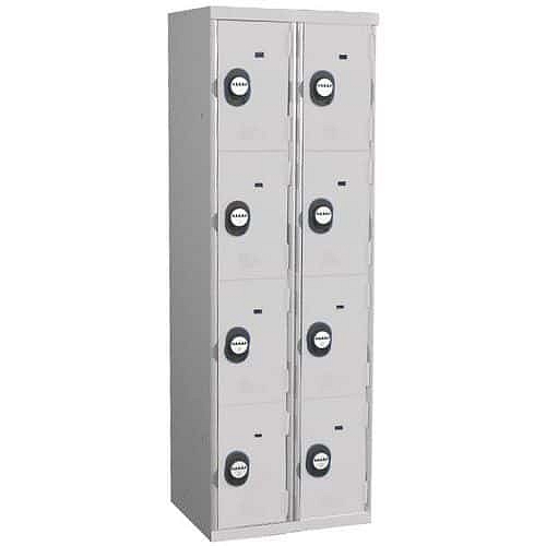 Svařovaná šatní skříň Acial, 2 sloupce, 8 boxů, 300 mm, kódový zámek, šedá/šedá