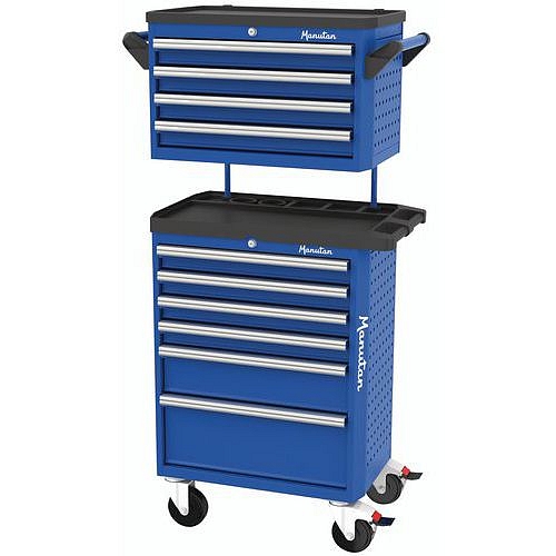 Montážní vozík Manutan Expert 6 s horní nástavbou, 81,7 x 67,8 x 45,9 cm, 6 + 4 zásuvky