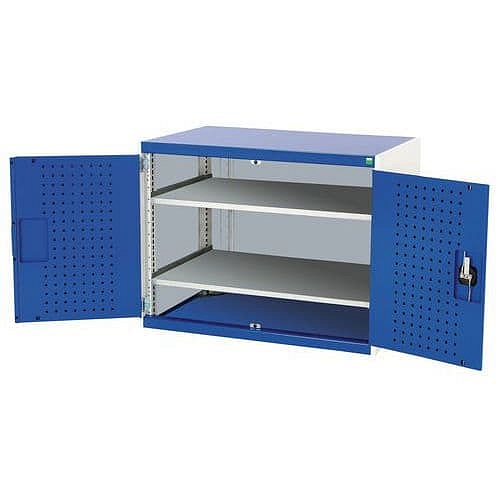 Dílenská skříň Bott Cubio, 80 x 105 x 65 cm, perfo dveře, šedá-modrá