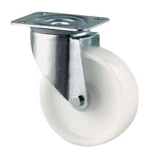 Nylonové transportní kolo s přírubou Tente, otočné, průměr 80 mm, kluzné ložisko