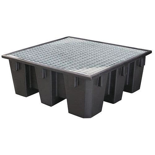Plastová záchytná vana EMP s roštem, černá, 450 l, pozinkovaný rošt