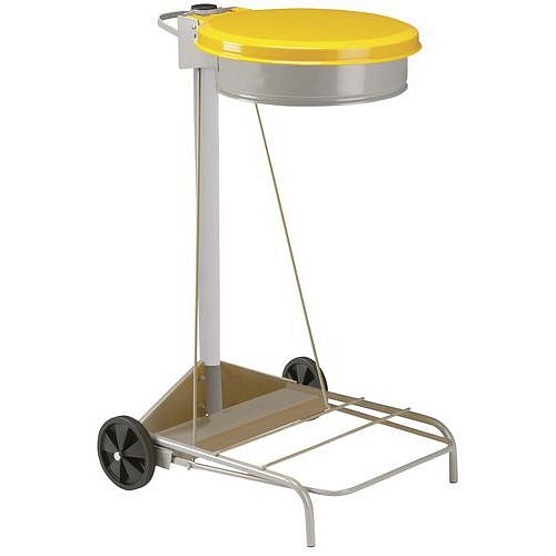 Pojízdný stojan Manutan Expert Kelis na odpadkové pytle s víkem, žlutý