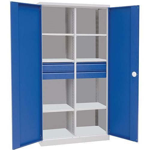 Kovová dílenská skříň Manutan Expert, 195 x 100 x 45 cm, 4 zásuvky