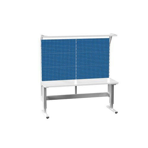 Elektricky stavitelný ERGO stůl s nástavbou, 2000 x 700 x 770 (1170) mm, LAMINO, šedá-tmavě modrá