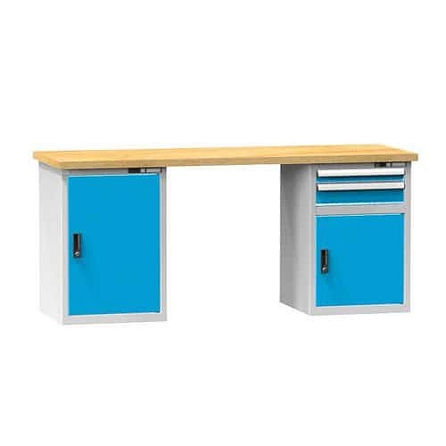 Dílenský stůl KOMBI KM4725, 2500 x 700 x 880 mm, MULTIPLEX, šedá-modrá