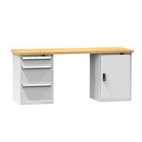 Dílenský stůl KOMBI LB5715, 1500 x 700 x 890 mm, BUK, šedá-šedá