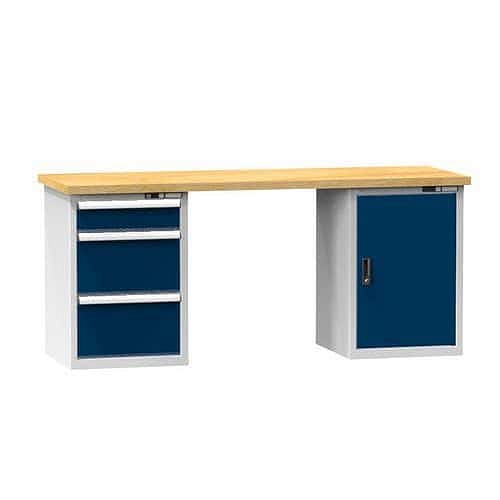 Dílenský stůl KOMBI LB5725, 2500 x 700 x 890 mm, BUK, šedá-tmavě modrá