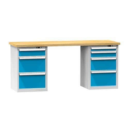 Dílenský stůl KOMBI NB5725, 2500 x 700 x 890 mm, BUK, šedá-modrá