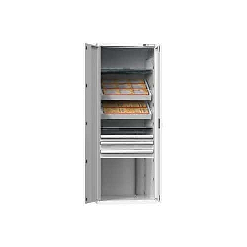 NC skříň s křídlovými dveřmi 36x27D s vybavením, var. 11, šedá-šedá