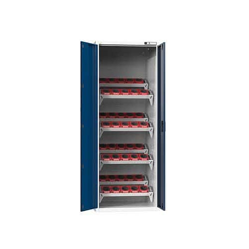NC skříň s křídlovými dveřmi 36x27D s vybavením, var. 4, šedá-tmavě modrá
