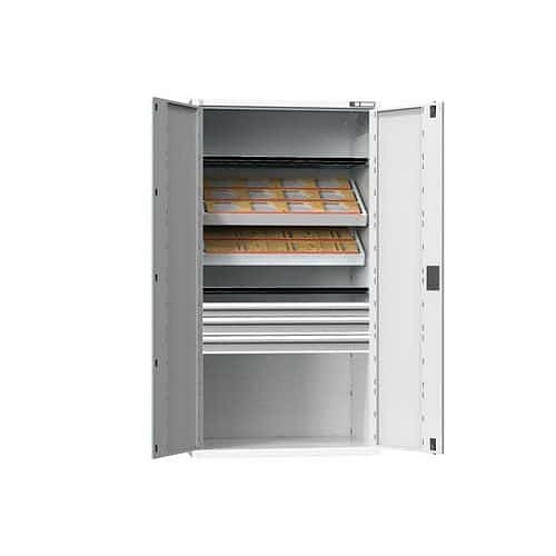 NC skříň s křídlovými dveřmi 54x27D s vybavením, var. 11, šedá-šedá