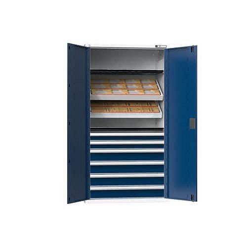 NC skříň s křídlovými dveřmi 54x27D s vybavením, var. 12, šedá-tmavě modrá