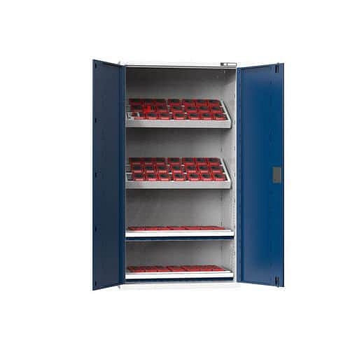 NC skříň s křídlovými dveřmi 54x27D s vybavením, var. 8, šedá-tmavě modrá