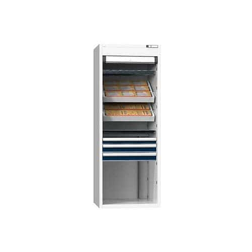 NC skříň s roletou 36x27D s vybavením, var. 11, šedá-tmavě modrá