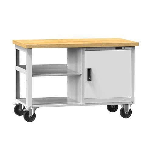 Mobilní dílenský stůl PPS Multiplex, 81 x 120 x 70 cm, 2 police a skříňka, buk/šedá