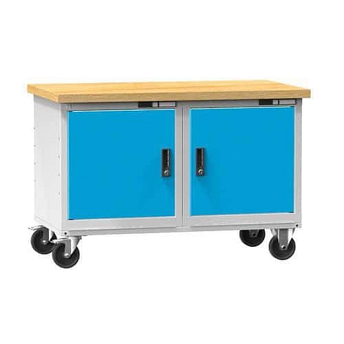 Mobilní dílenský stůl PPS-4, 1200 x 700 x 810 mm, BUK, šedá-modrá