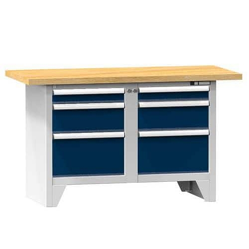 Modulární dílenský stůl PS1-1, 1500 x 700 x 880 mm, BUK, šedá-tmavě modrá
