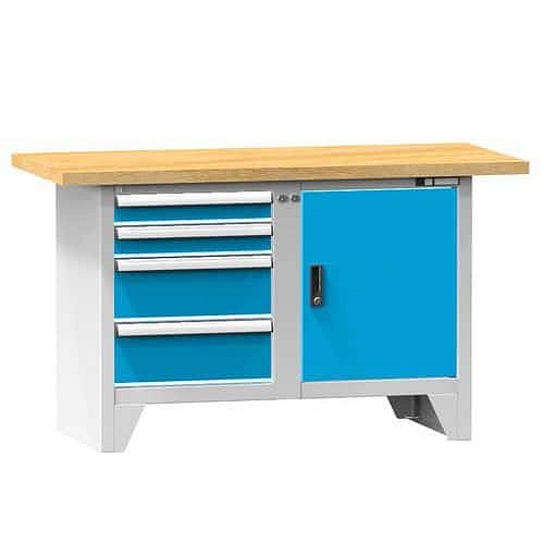 Modulární dílenský stůl PS1-2M, 1500 x 700 x 880 mm, MULTIPLEX, šedá-modrá