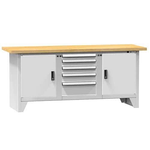 Modulární dílenský stůl PS2-2, 2000 x 700 x 880 mm, BUK, šedá-šedá