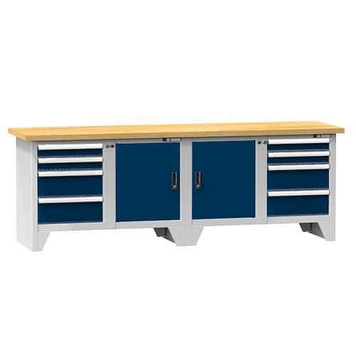 Modulární dílenský stůl PS3-1M, 2500 x 700 x 880 mm, MULTIPLEX, šedá-tmavě modrá