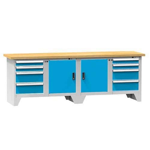 Modulární dílenský stůl PS3-1M, 2500 x 700 x 880 mm, MULTIPLEX, šedá-modrá