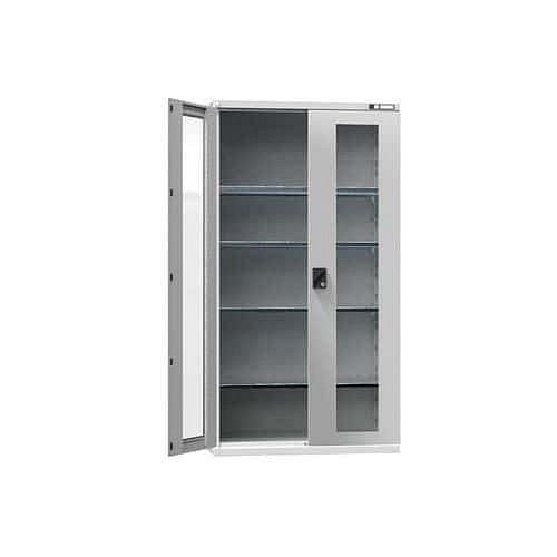 Kovová dílenská skříň na nářadí SK1 s prosklenými dveřmi, 1950 x 1044 x 625 mm, 4 police, šedá/šedá