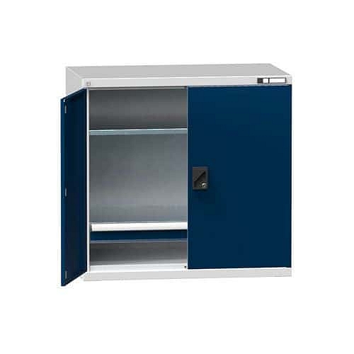 Kovová dílenská skříň na nářadí SK1, 1000 x 1044 x 625 mm, 2 police a 1 zásuvka, šedá/tmavě modrá