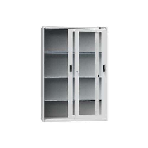 Kovová dílenská skříň na nářadí SP1 s prosklenými dveřmi, 1950 x 1350 x 405 mm, 3 police, šedá/šedá