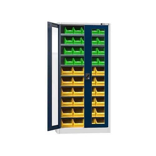 Skříň s boxy UK1-B21S, 950 x 400 x 1950 mm, šedá-tmavě modrá