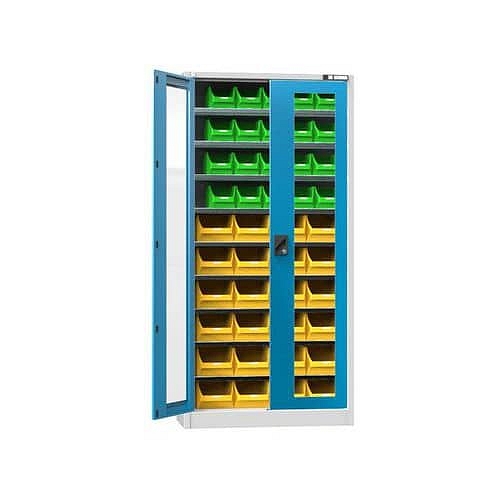 Skříň s boxy UK1-B21S, 950 x 400 x 1950 mm, šedá-modrá