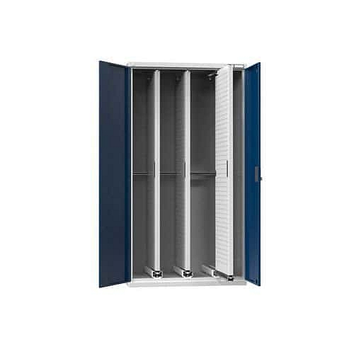 Vertikální skříň s výsuvnými perfopanely, 1044 x 655 x 1950 mm, 3 x panel, šedá-tmavě modrá