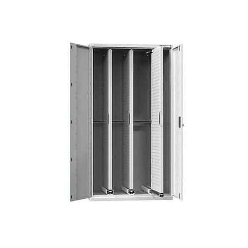 Vertikální skříň s výsuvnými perfopanely, 1044 x 655 x 1950 mm, 3 x panel, šedá-šedá