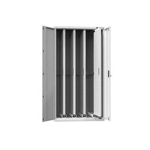 Vertikální skříň s výsuvnými perfopanely, 1044 x 655 x 1950 mm, 4 x panel, šedá-šedá