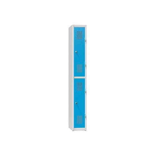Kovová šatní skříň 2-box na soklu, půlená, 250 x 500 x 1850 mm, šedá-modrá