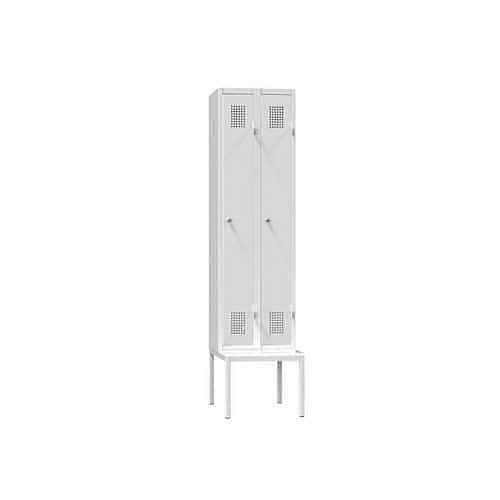 Kovová šatní skříň na lavici 2-dvířková, 800 x 500 x 2080 mm, šedá-šedá