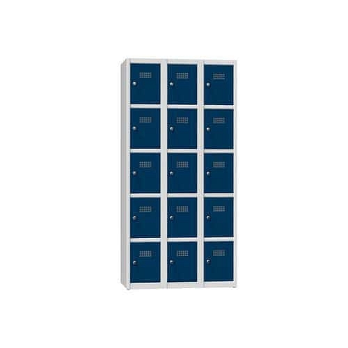 Kovová šatní skříň, 15 boxů, 1850 x 900 x 500 mm, šedá/tmavě modrá