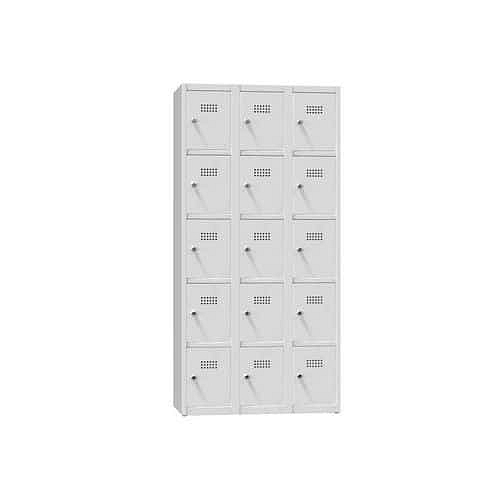 Kovová šatní skříň, 15 boxů, 1850 x 900 x 500 mm, šedá/šedá
