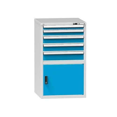 Dílenská zásuvková skříň ZB,1215 x 731 x 753 mm, 5 zásuvek, 1 skříňka, šedá/modrá