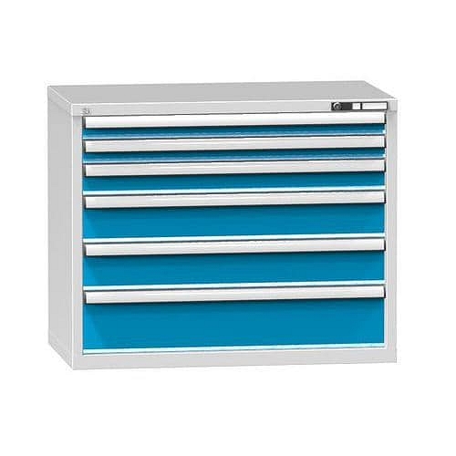 Dílenská zásuvková skříň ZC, 850 x 1037 x 600 mm, 6 zásuvek, šedá/modrá