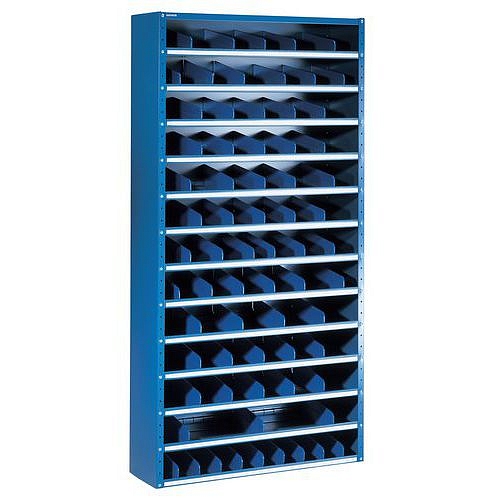 Kovový regál s děliči, 198x100x20 cm, 12 polic, modrý - Manutan Expert