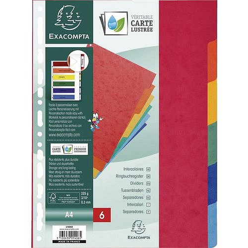 Barevné rozdružovače Exacompta, pro formát 21 x 29,7 cm, počet dělení 6