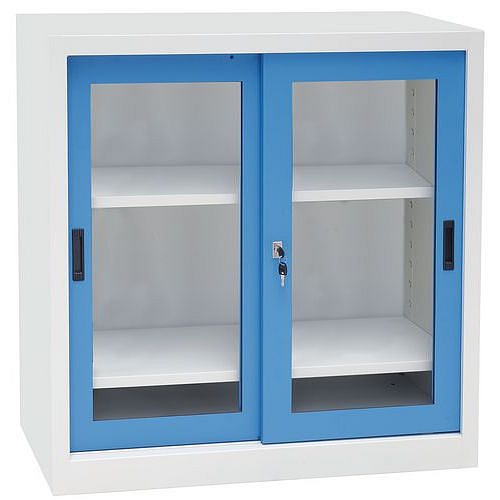 Kovová dílenská skříň Manutan Expert, 100 x 100 x 65 cm, šedá/modrá