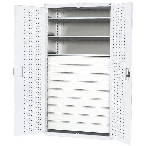 Dílenská skříň se zásuvkami Bott Cubio, 200 x 105 x 65 cm, 3 police, 9 zásuvek, šedá-šedá